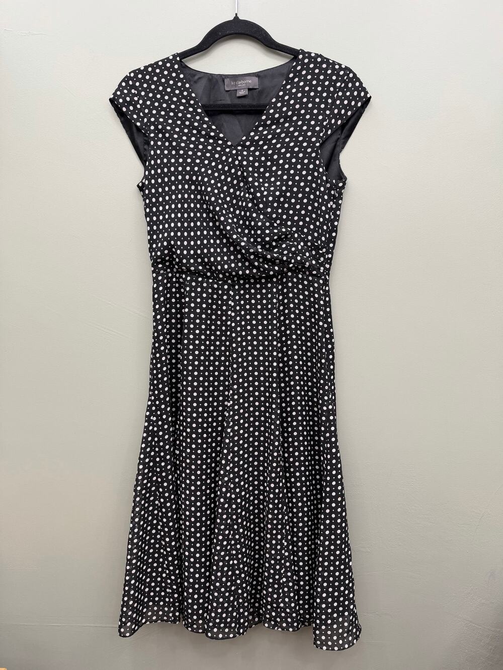 Liz Claiborne Polka Dot Fit & Flare Midi Dress Black White Petite 4